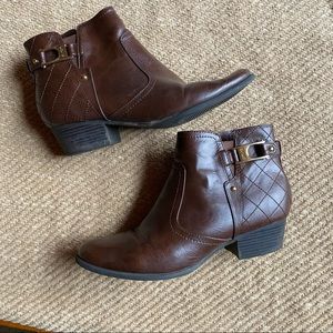 Unisa Faux Leather Brown Booties with Gold Buckle